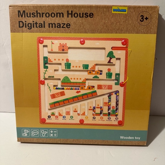 Mushroom House Digital Maze Wooden Toy Maze Theme Magnetic Game - Picture 1 of 3